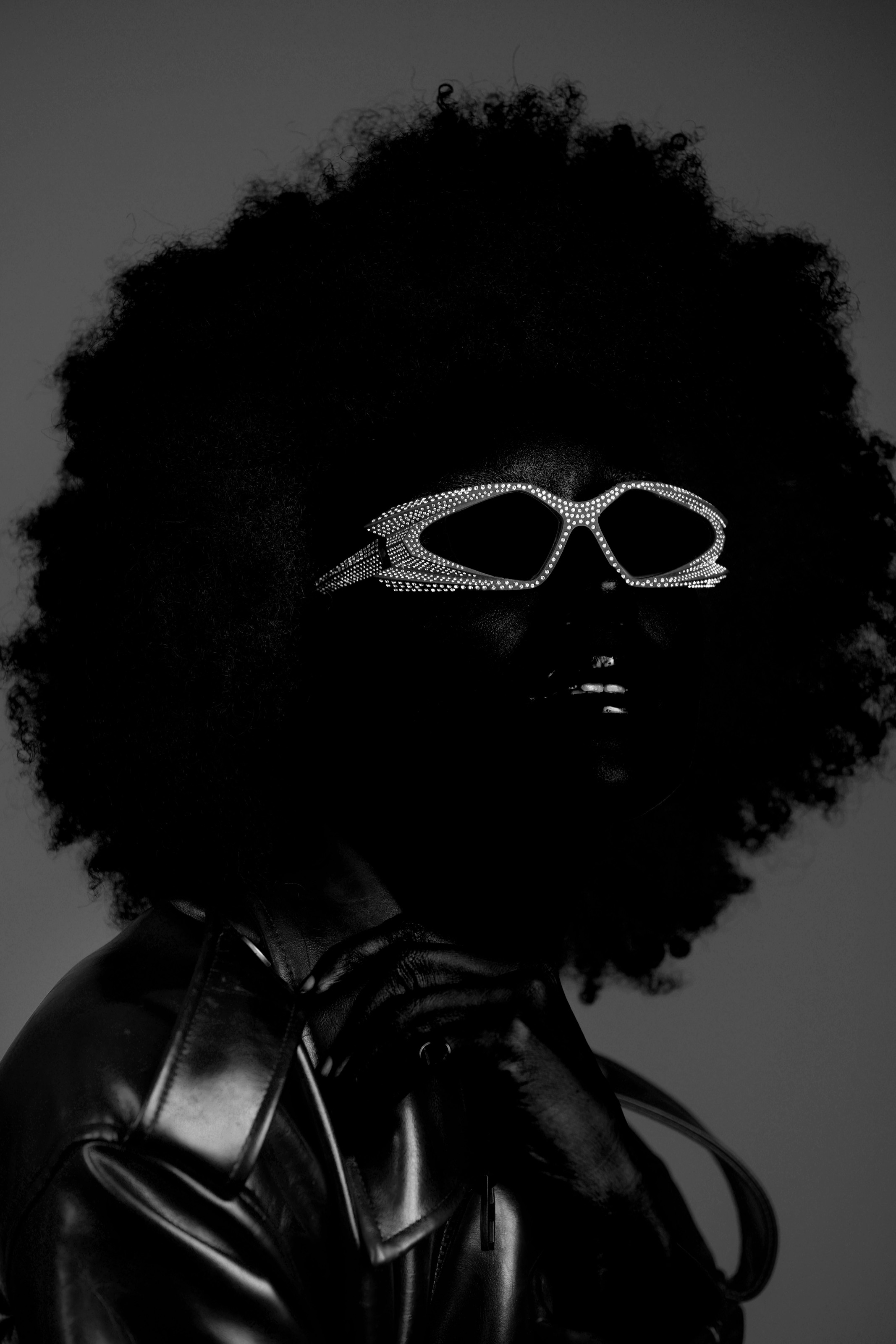 Black and white beauty portrait with crystal eyewear